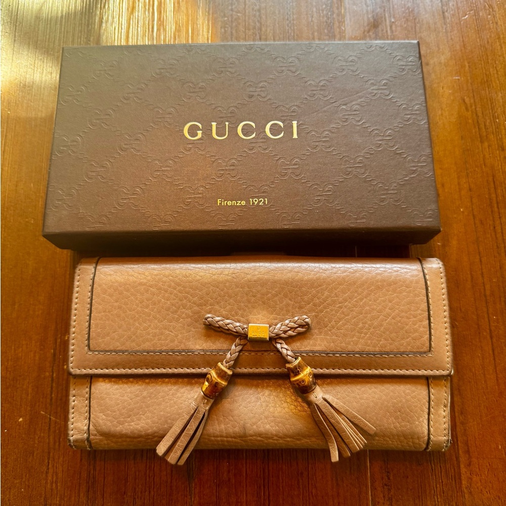 Pre-Loved Gucci Bamboo Tassel Continental Brown Leather Wallet - Comes with Box